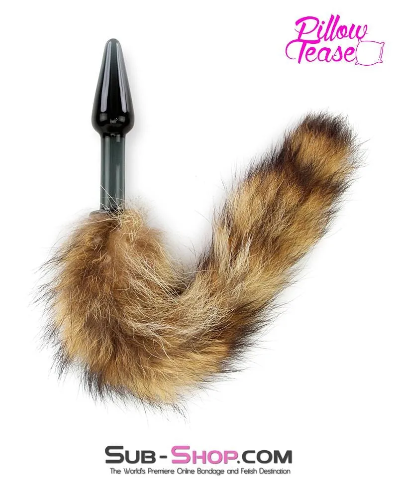 0191E      Black Glass Fox Tail Pet Play Butt Plug - LAST CHANCE - Final Closeout!