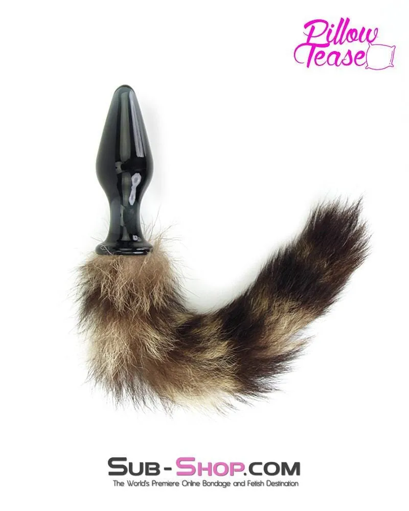 0247E      Black Glass Sexy Fox Tail Butt Plug - LAST CHANCE - Final Closeout!