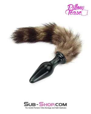 0247E      Black Glass Sexy Fox Tail Butt Plug - LAST CHANCE - Final Closeout!