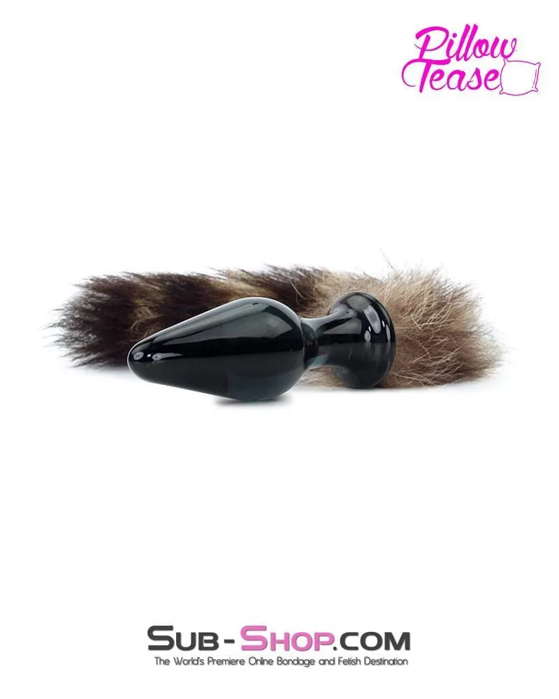 0247E      Black Glass Sexy Fox Tail Butt Plug - LAST CHANCE - Final Closeout!