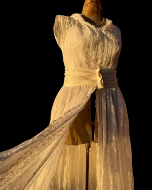 1940s Eyelet Organza Split Skirt Wedding Gown