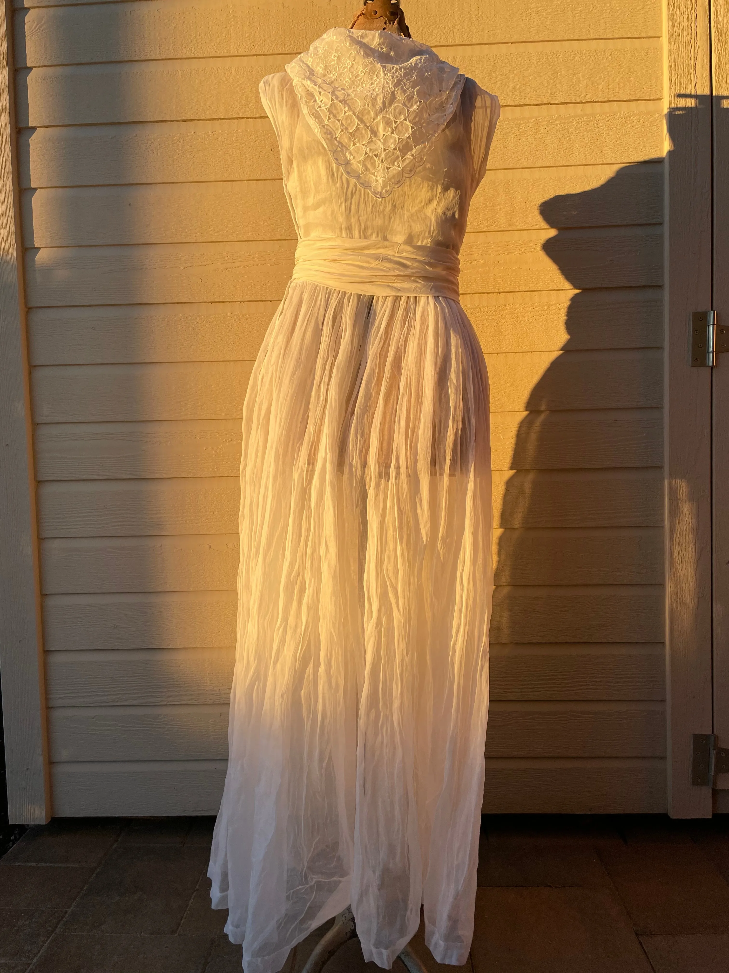 1940s Eyelet Organza Split Skirt Wedding Gown