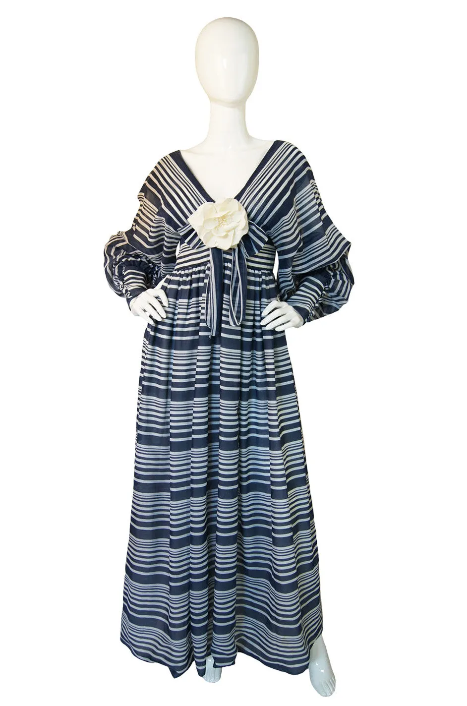 1970s Plunge Stripe Geoffrey Beene Maxi