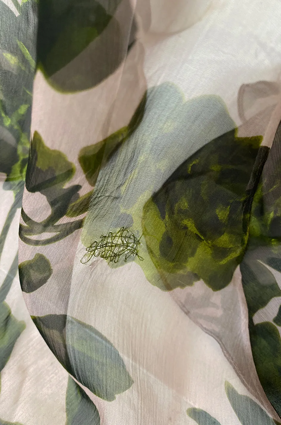 1980s Oscar de la Renta Sequin Detailed Trained Floral Silk Chiffon Dress