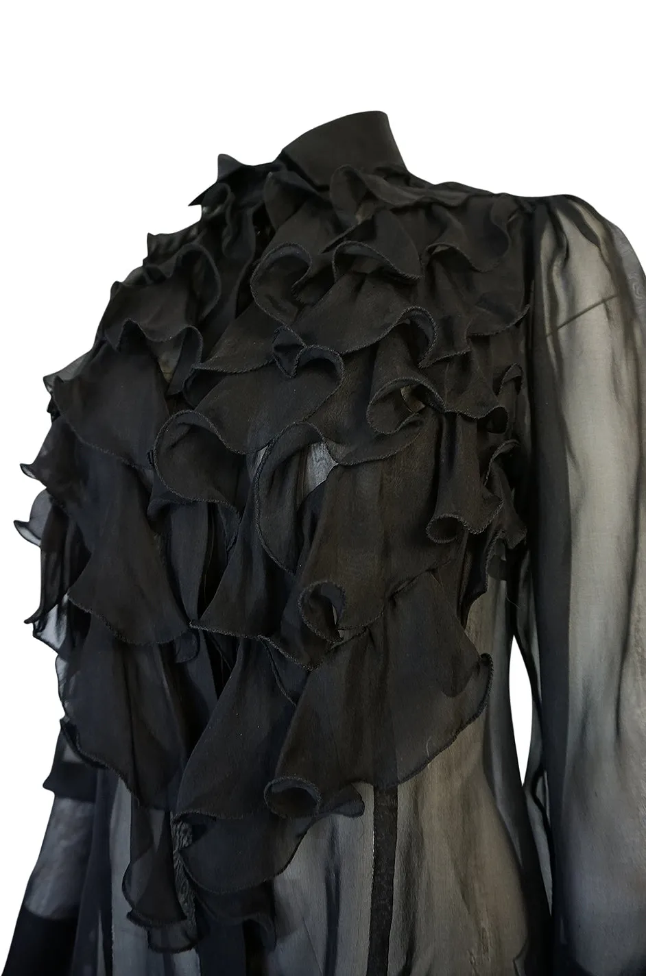 1990s D&G Dolce & Gabbana Semi-Sheer Black Chiffon Ruffle Top
