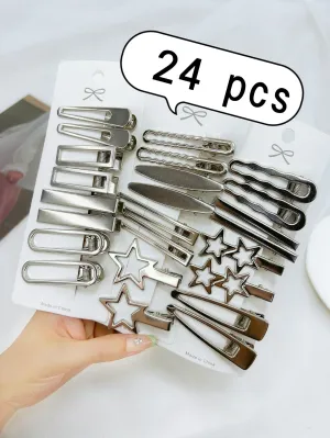 24pcs Silver Star And Cloud Design Hair Clips