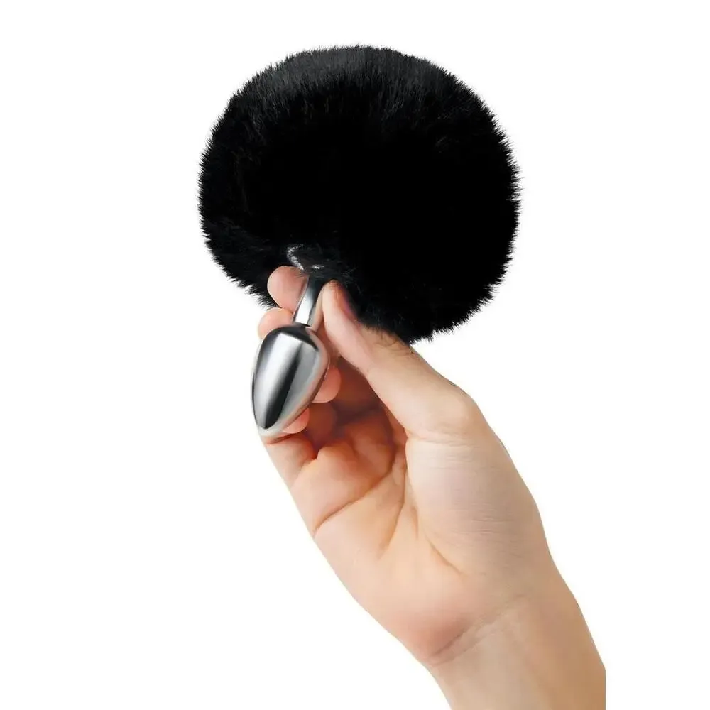 2.7 Inches Furry Tales Black Bunny Tail Butt Plug