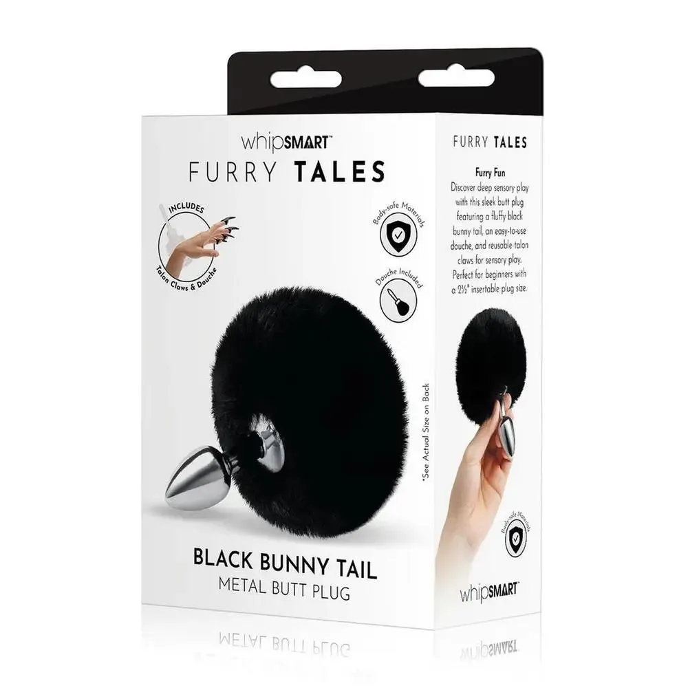 2.7 Inches Furry Tales Black Bunny Tail Butt Plug