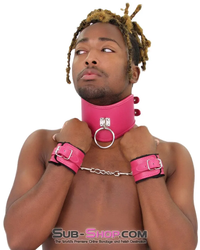 9048DL-SIS      Fur Lined Sex Bomb Pink Wrist Sissy Slut Bondage Cuffs and Chain Set