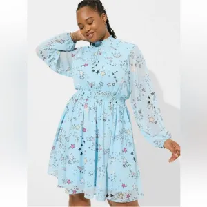 963. Large -TORRID Mini Clipdot Mock Neck Chiffon Skater Dress NEW $86 msrp