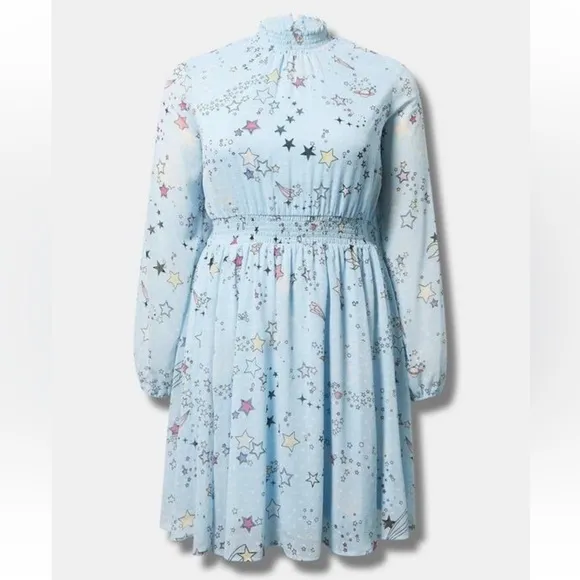 963. Large -TORRID Mini Clipdot Mock Neck Chiffon Skater Dress NEW $86 msrp