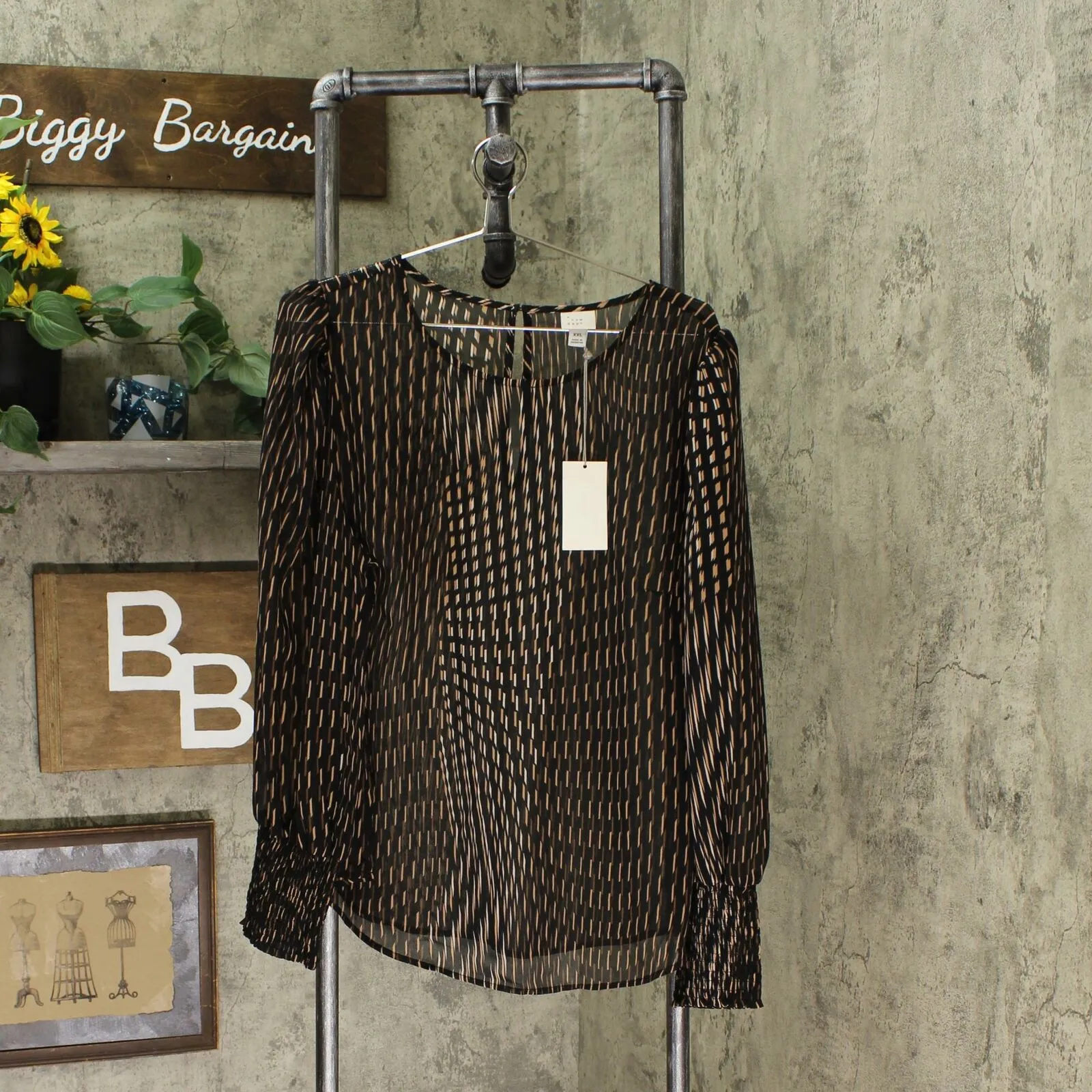 A New Day Womens Long Sleeve Sheer Blouse Shirt Top