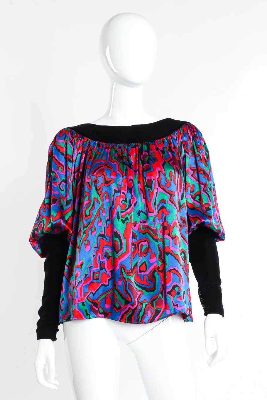 Abstract Print Silk Velvet Blouse