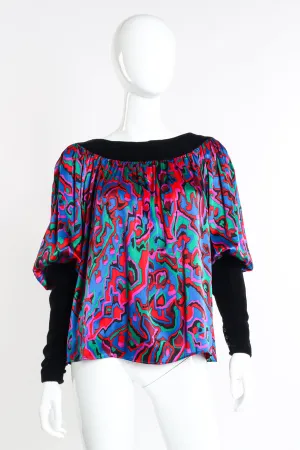 Abstract Print Silk Velvet Blouse