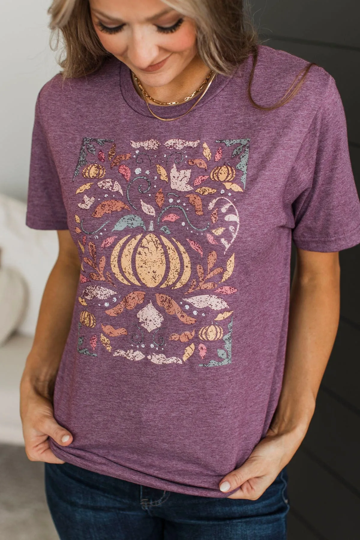 Abstract Pumpkins Graphic Tee- Plum