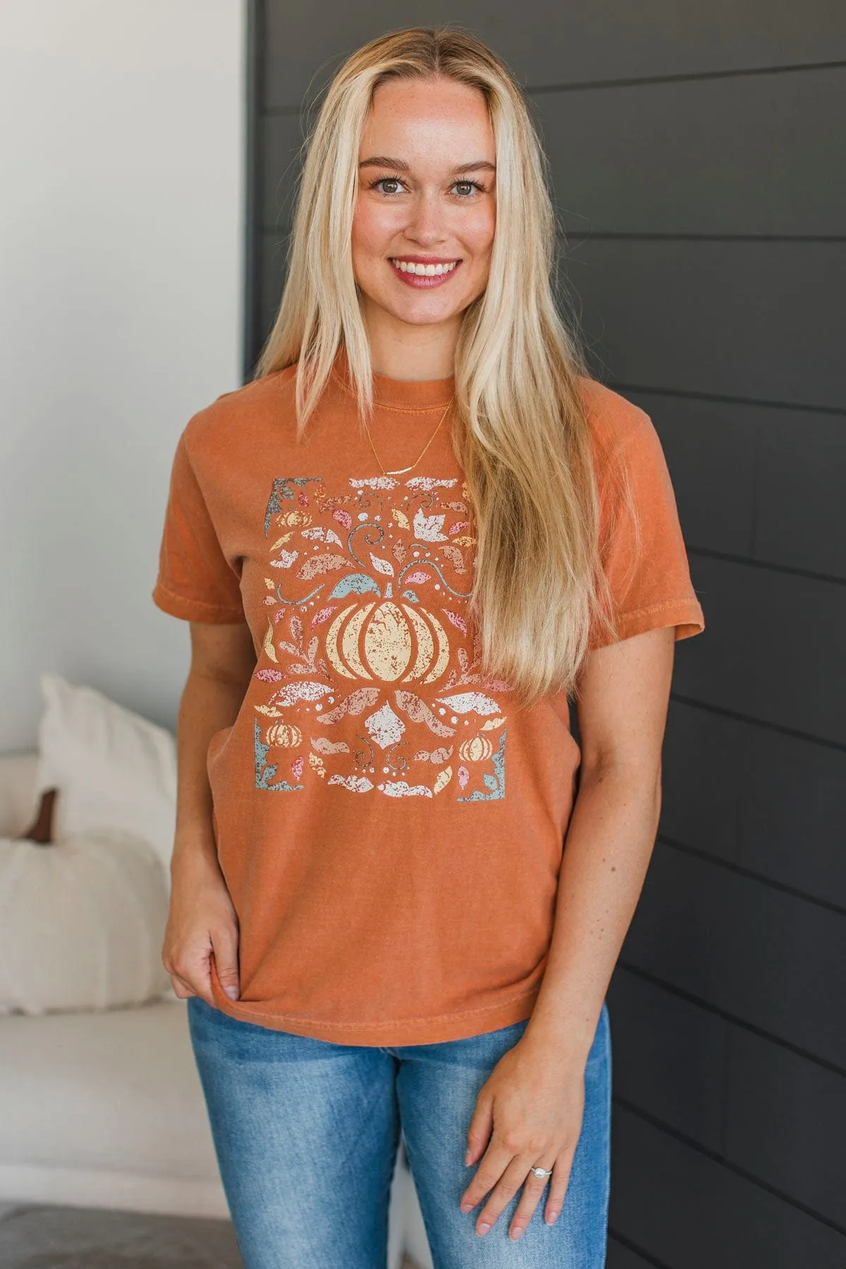 Abstract Pumpkins Graphic Tee- Pumpkin