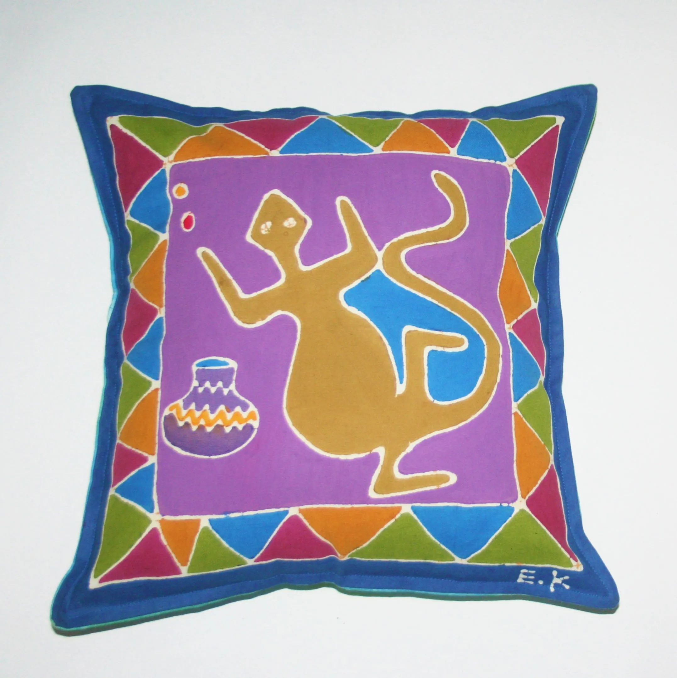 African Batik Pillow Abstract Iguana 18" X 18"