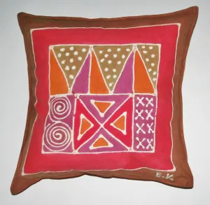 African Batik Throw Pillow Abstract Tribal 18" X 18"