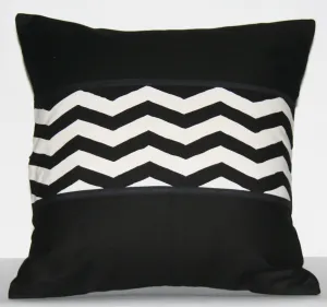 African Wave Designer Pillow Black White Applique 18" X 18" Handwoven African Fabric Cushion Cover