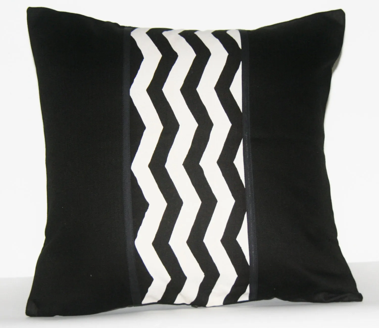 African Wave Designer Pillow Black White Applique 18" X 18" Handwoven African Fabric Cushion Cover