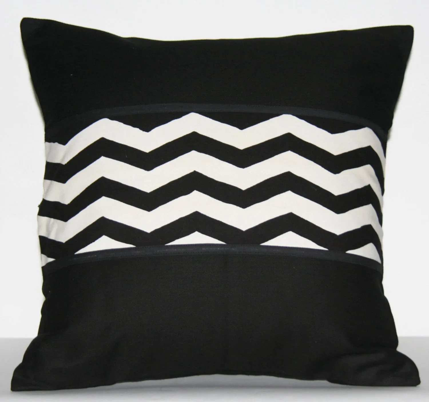 African Wave Designer Pillow Black White Applique 18" X 18" Handwoven African Fabric Cushion Cover