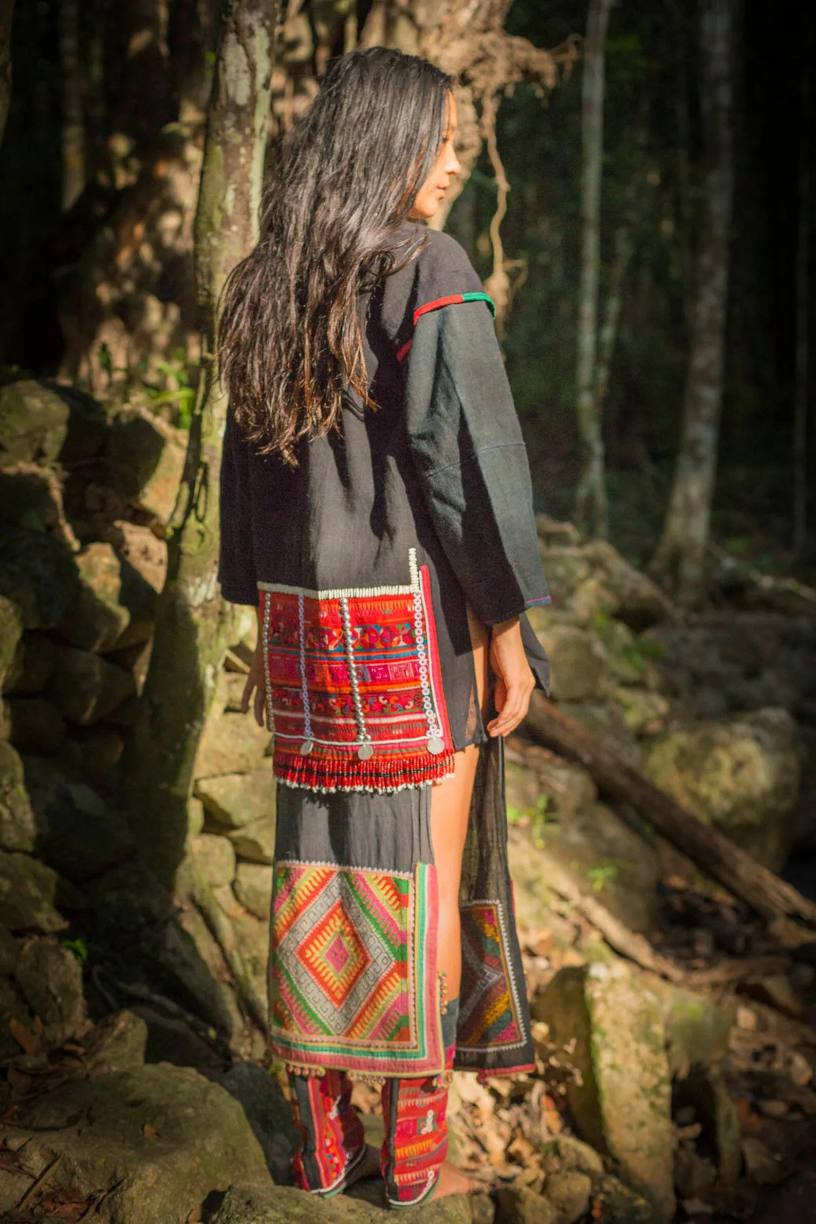 Akha Hill Tribe Jacket with Detailed Cross Stitched Embroidery ~⋙⋘~ Handwoven Handspun Hemp