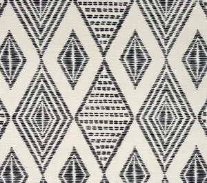 Alan Campbell Fabric: Safari Embroidery - Black on Tinted Belgian Linen / Cotton