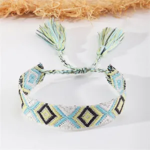 Aqua & Chartreuse Geometric Tassel-Accent Cord Bracelet