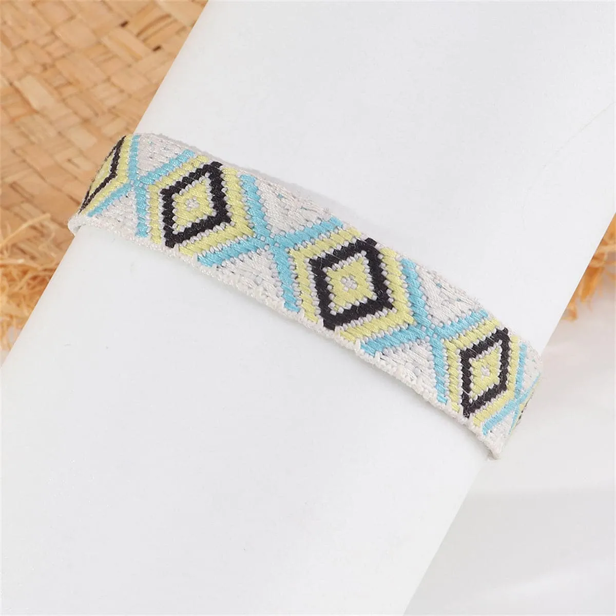 Aqua & Chartreuse Geometric Tassel-Accent Cord Bracelet