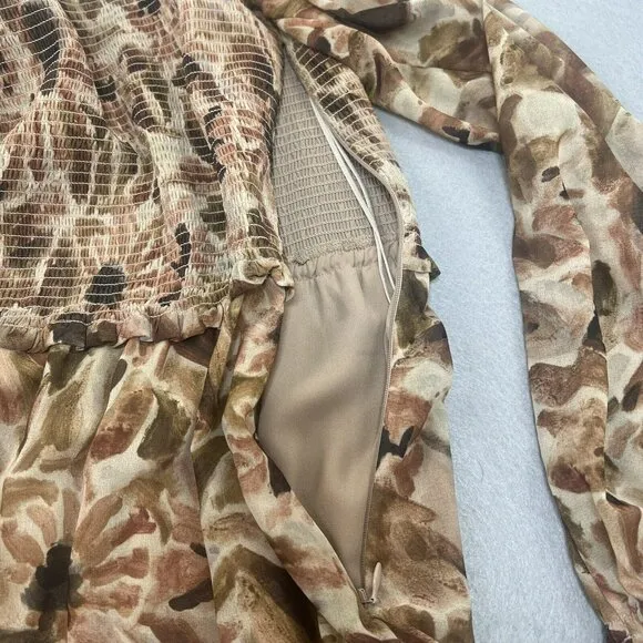 ARITZIA WILFRED Tempest Mini Dress Large L, Long Sleeve Smocked Cowgirl Babydoll