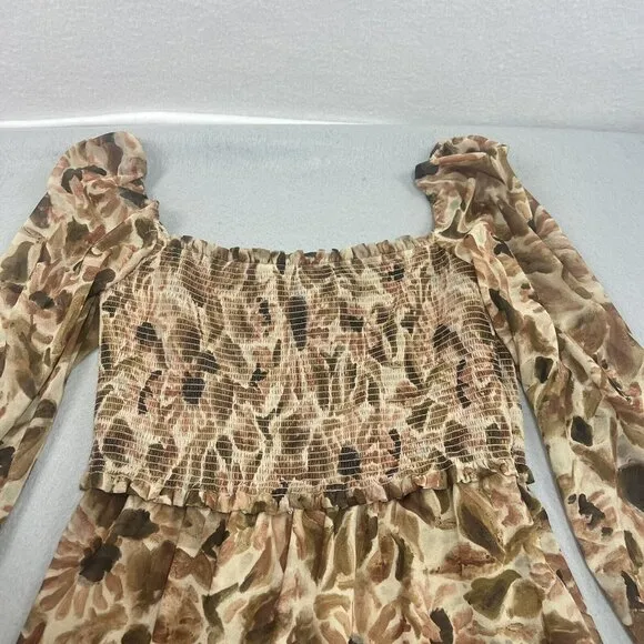 ARITZIA WILFRED Tempest Mini Dress Large L, Long Sleeve Smocked Cowgirl Babydoll