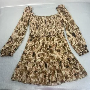 ARITZIA WILFRED Tempest Mini Dress Large L, Long Sleeve Smocked Cowgirl Babydoll