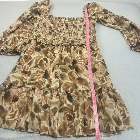 ARITZIA WILFRED Tempest Mini Dress Large L, Long Sleeve Smocked Cowgirl Babydoll