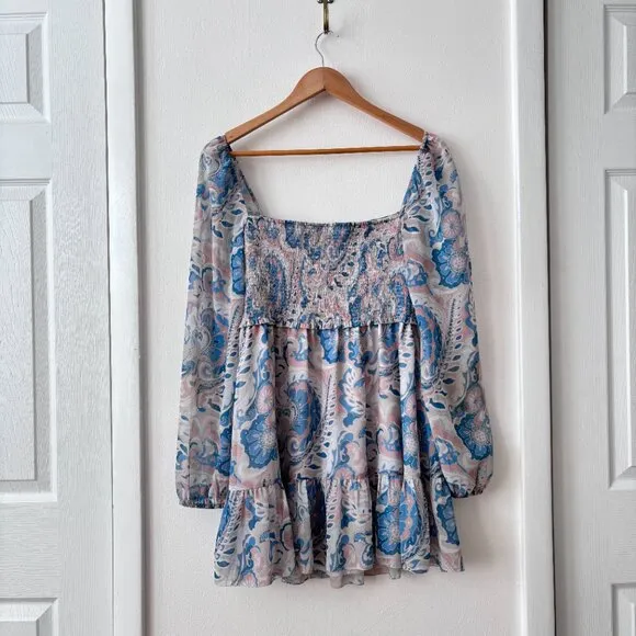 Aritzia Wilfred Tempest Smocked Chiffon Mini Dress