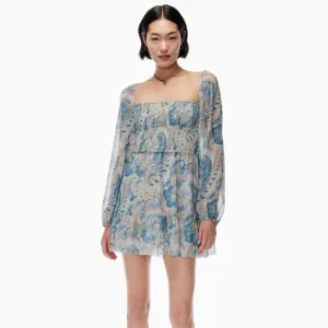 Aritzia Wilfred Tempest Smocked Chiffon Mini Dress