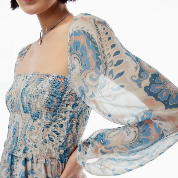 Aritzia Wilfred Tempest Smocked Chiffon Mini Dress