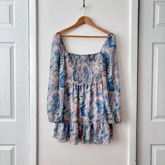 Aritzia Wilfred Tempest Smocked Chiffon Mini Dress