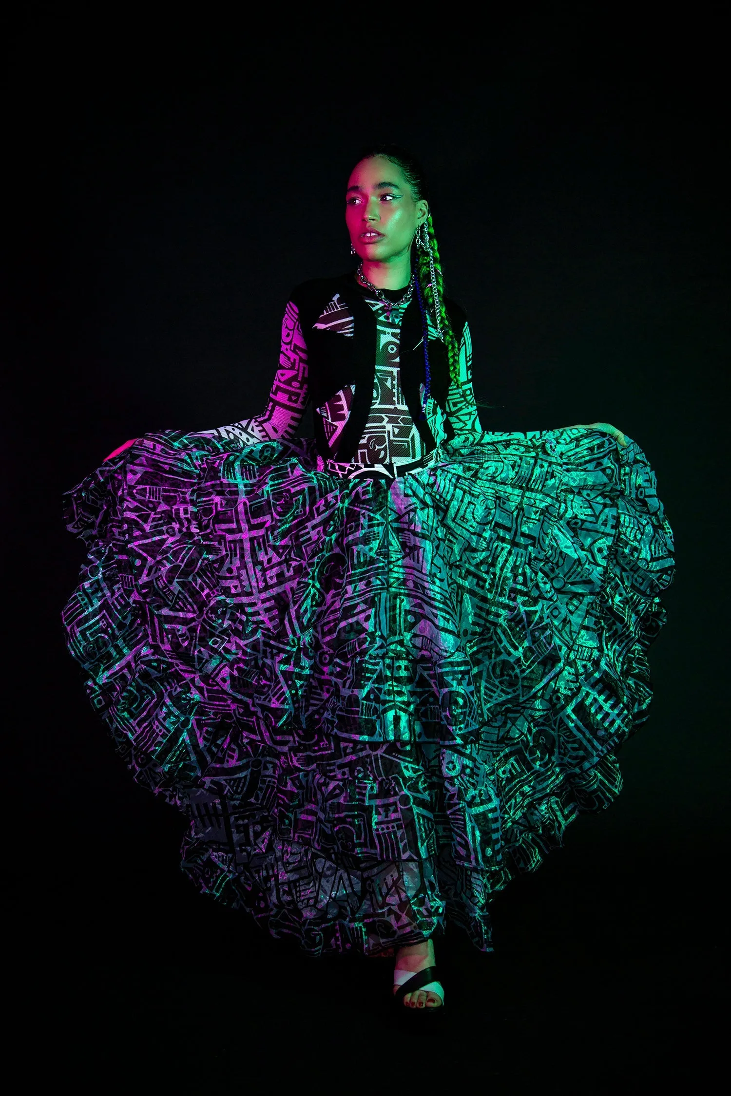 Bam Bam X Jackalope Land Party Skirt B&W