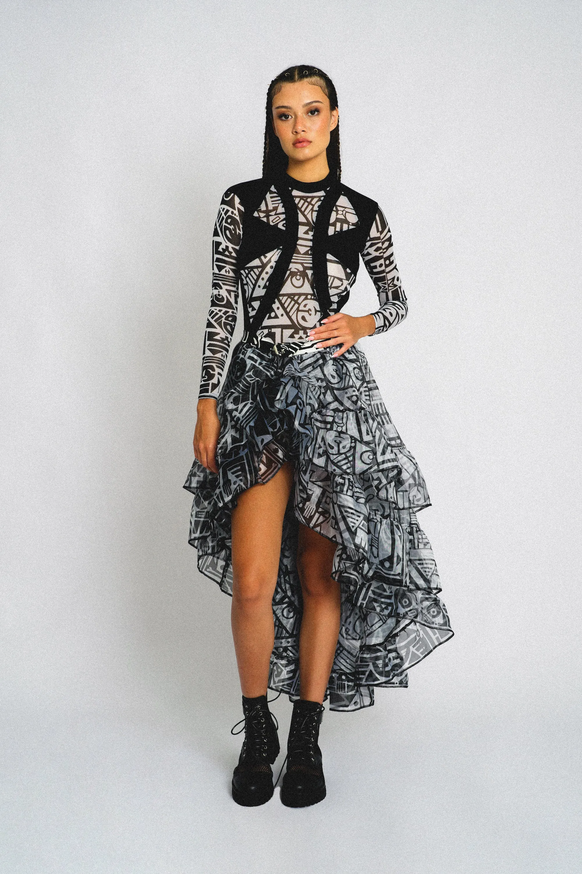 Bam Bam X Jackalope Land Party Skirt B&W