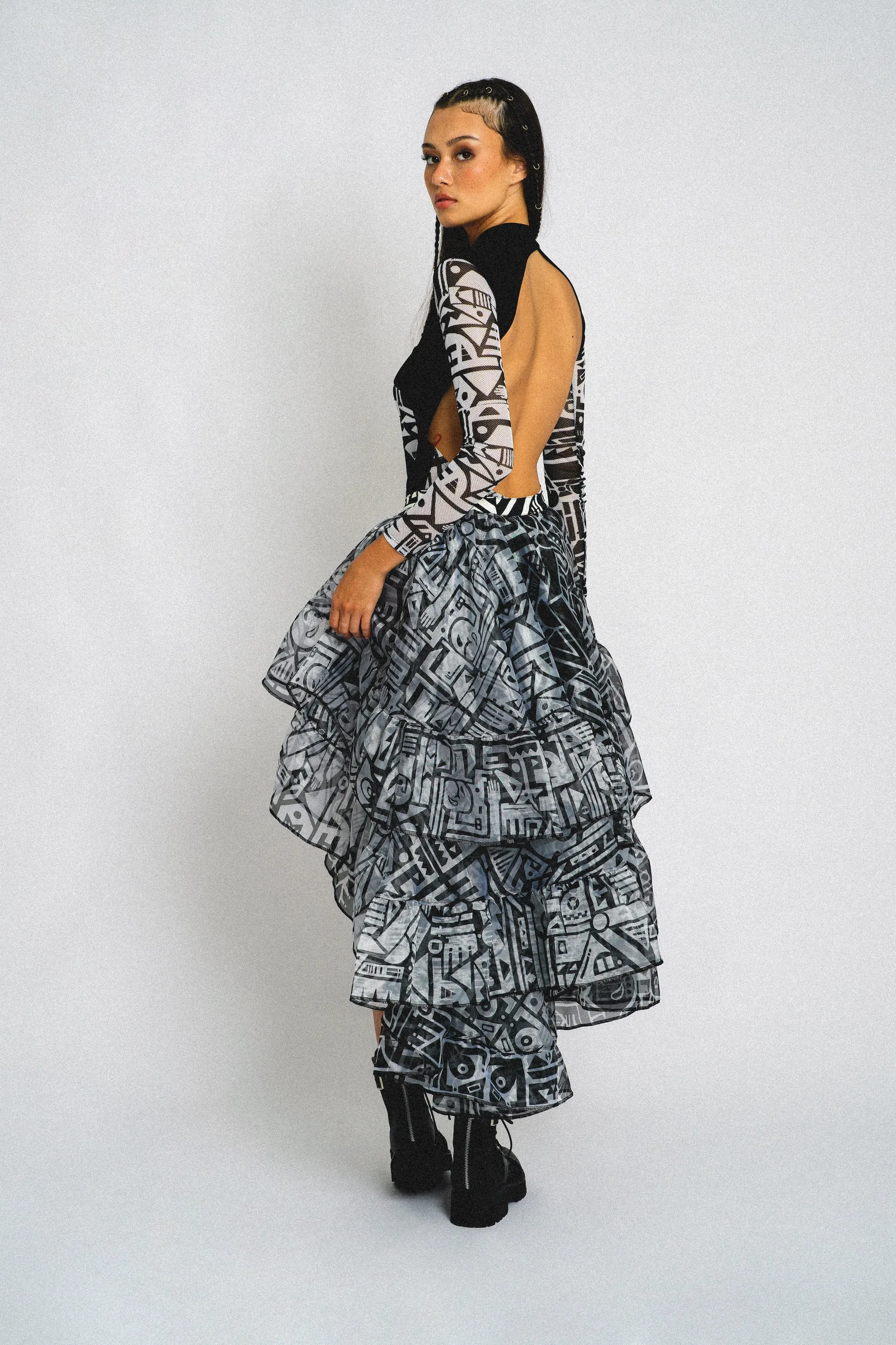 Bam Bam X Jackalope Land Party Skirt B&W