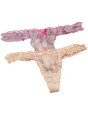 Beige Pink Floral Chiffon Thong 10/24/23 7258
