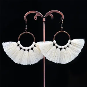 Beige Polyster & 18K Gold-Plated Circle Tassel Drop Earrings