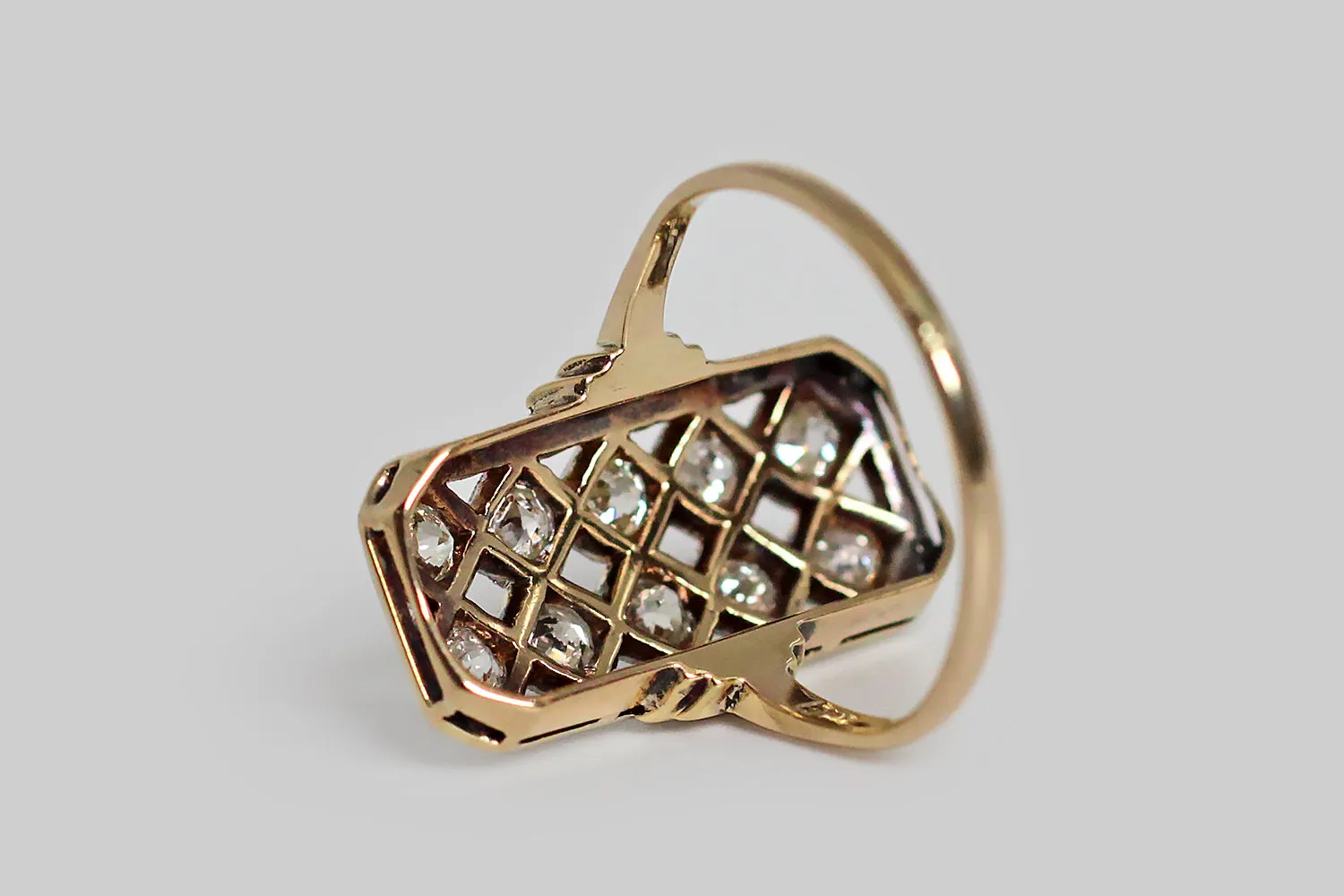 Belle Époque Era Ten Diamond Panel Ring in 14k Gold & Platinum