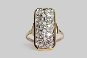 Belle Époque Era Ten Diamond Panel Ring in 14k Gold & Platinum