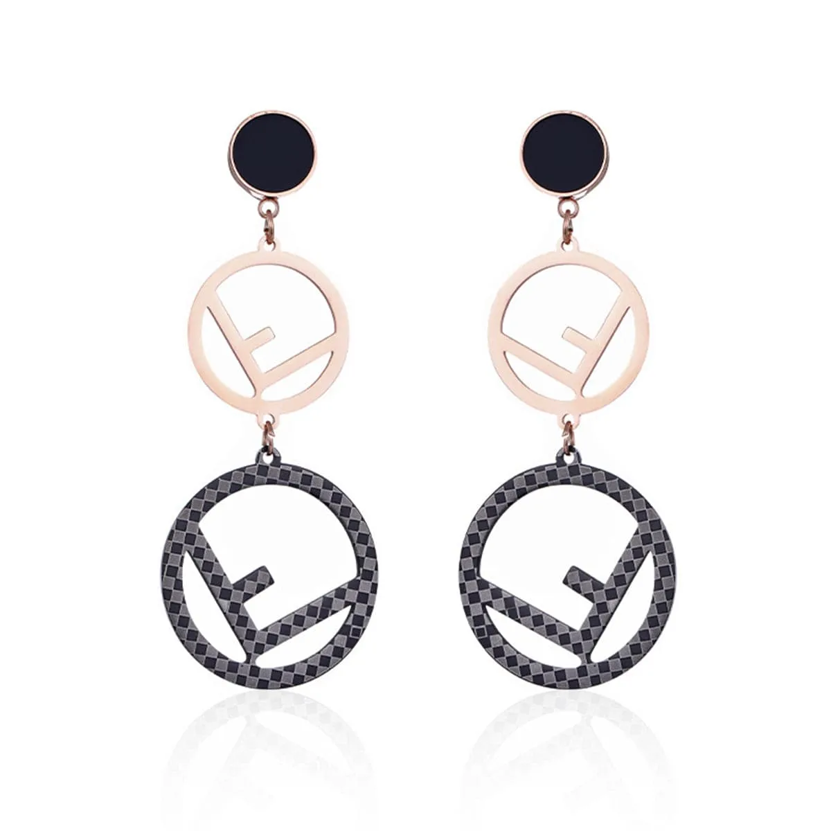 Black & 18K Rose Gold-Plated 'F' Openwork Drop Earrings