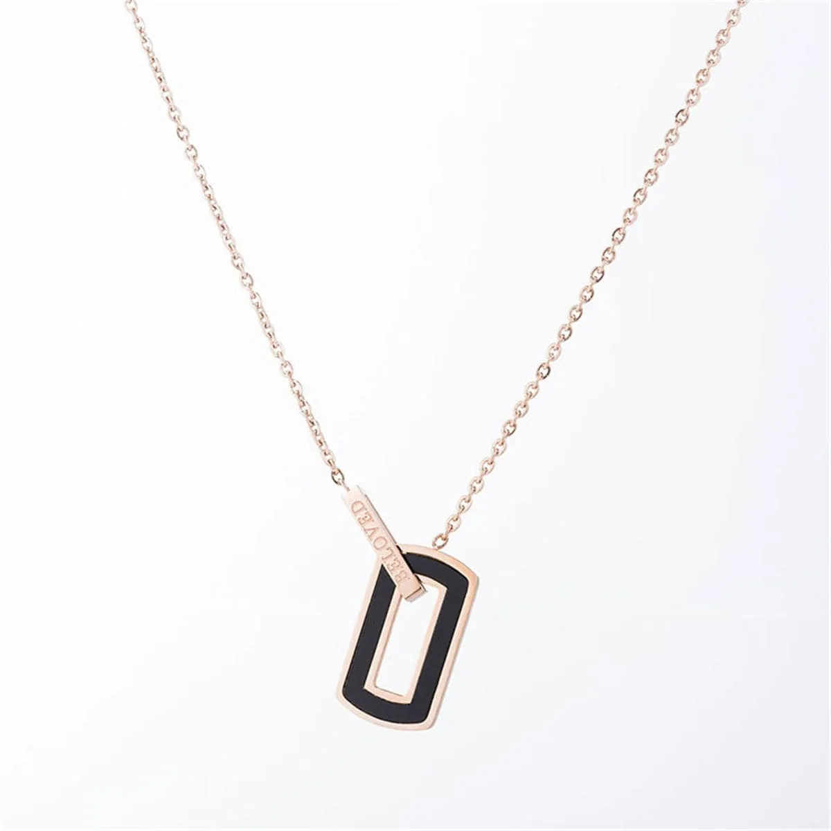 Black & 18K Rose Gold-Plated Openwork Rectangle Pendant Necklace