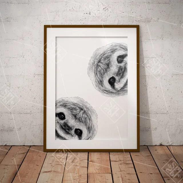 Black And White Sloth Cute Wall Art