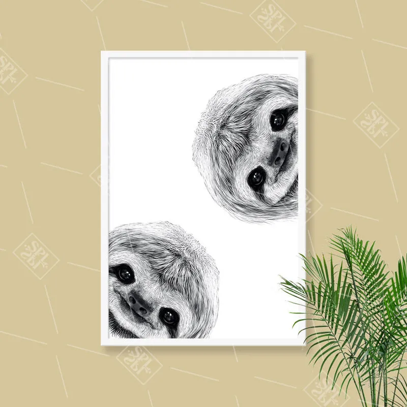 Black And White Sloth Cute Wall Art