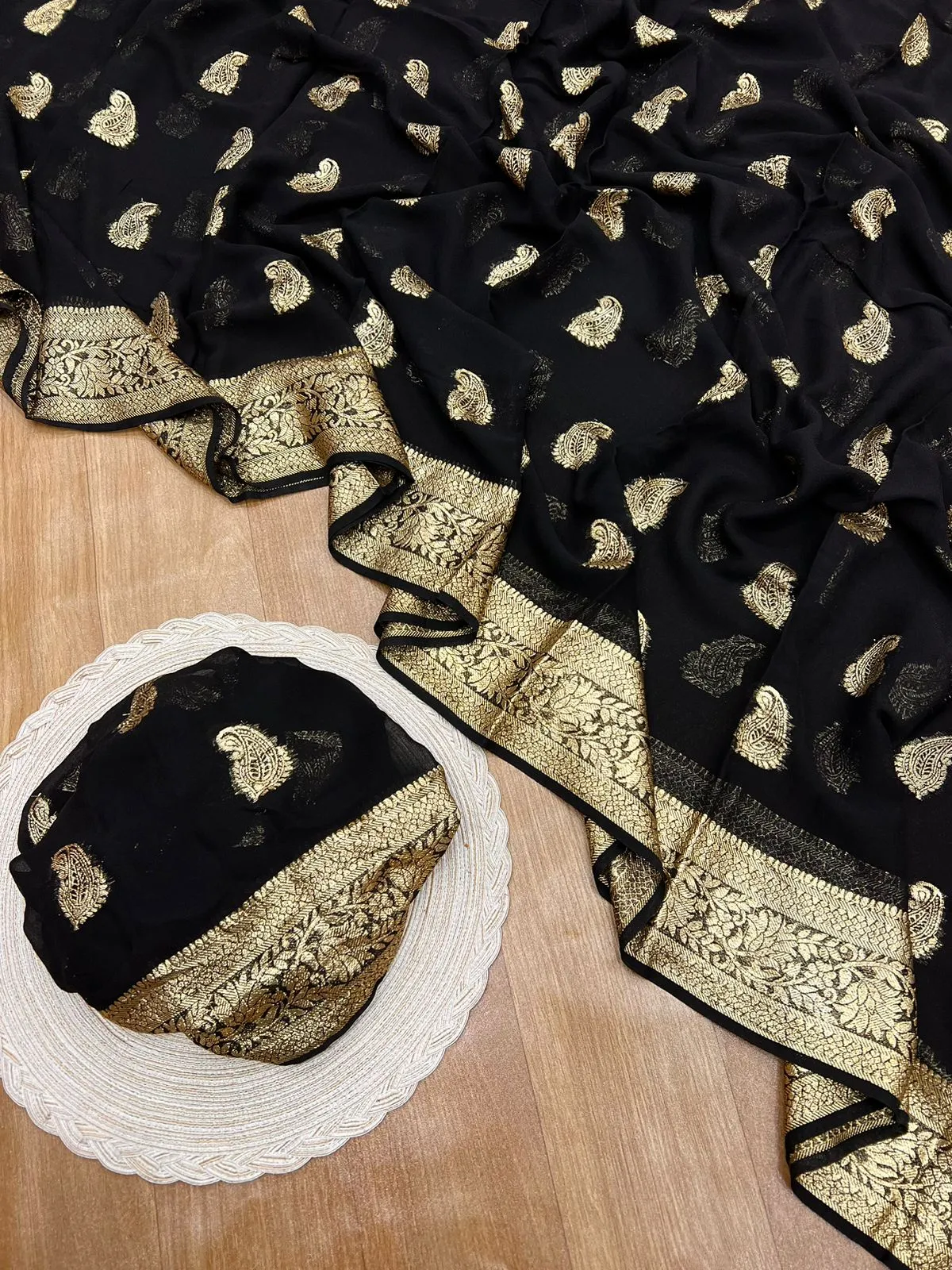 Black Banarasee soft silk georgette Saree