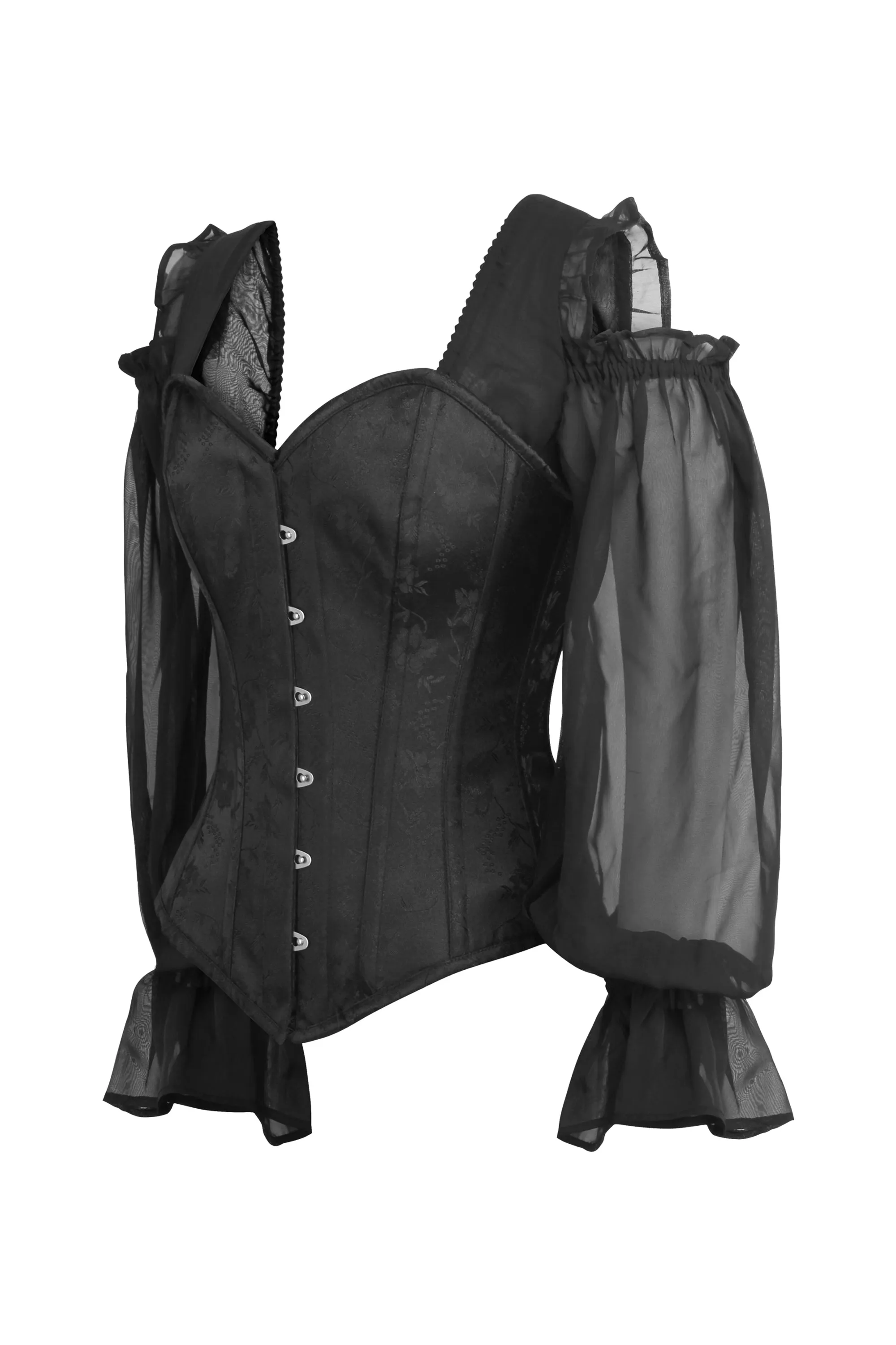 Black Brocade Corset Top with Chiffon Sleeves